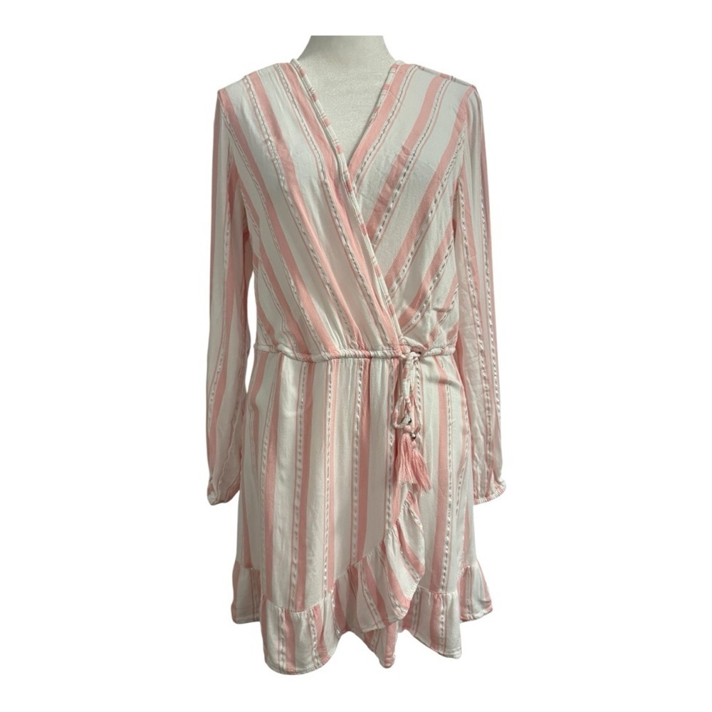 Active Seller! Blue Island Pink Silver Stripe Wrap Dress Cover Up Resortwear